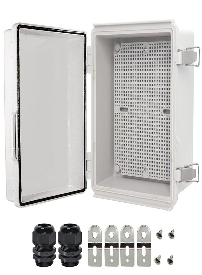 Zulkit Junction Box,IP67 Waterproof Electrical Box Hinged Cover Stainless Steel Latch Plastic Enclosure for Project with Mounting Plate Wall Bracket and 2 Cable Gland Grey 8.7"x6.7"x4.3"/220x170x110mm - Image 1